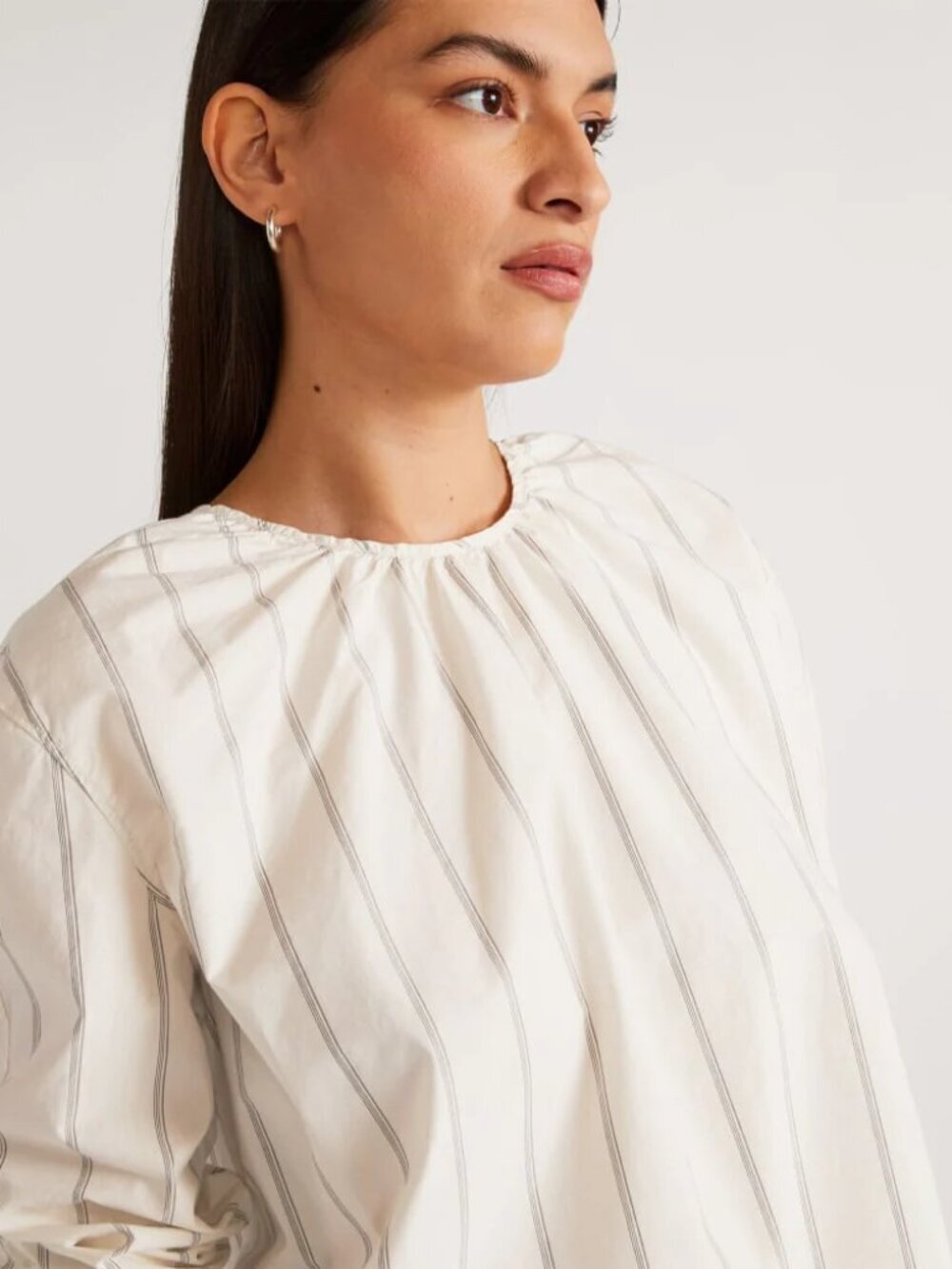 EVERLANE Ivory Striped Cotton Poplin Open Back Breeze Shirt Blouse, Size XS - Picture 4 of 16